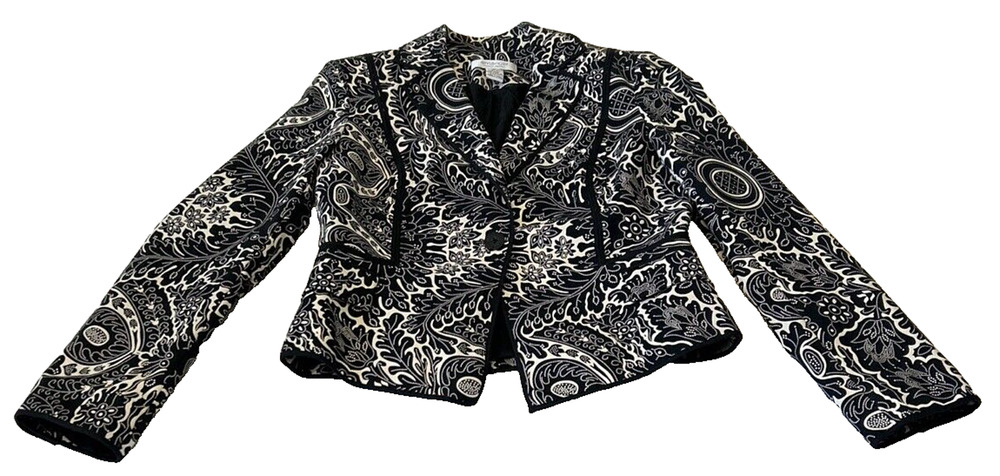 Emanuel Ungaro Women’s Paisley Blazer Sz 10 Black&White Lined Pockets Career